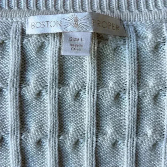 Boston Proper Sweater White V Neck Cable Knit Faux Pearl Embellished Size Large - Picture 4 of 9